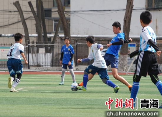 图为朝阳学校和桃李小学足球队正在进行比赛。 马铭言摄 图为朝阳学校和桃李小学足球队正在进行比赛。 马铭言摄