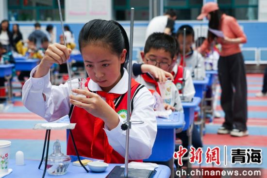 图为小学生进行个人赛《溶解与分离》的实验。 马铭言摄 图为小学生进行个人赛《溶解与分离》的实验。 马铭言摄