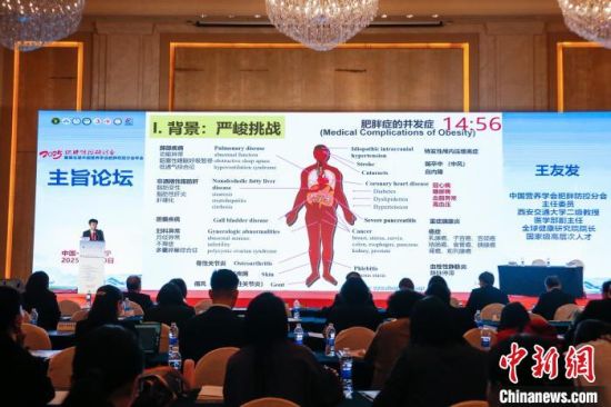 6月20日，西安交通大学医学部副主任、全球健康研究院院长，中国营养学会肥胖防控分会主任委员王友发作主旨发言。　　马铭言 摄