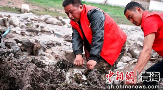 图为海晏县哈勒景乡永丰村党支部书记和党员在防汛一线全力抢险排涝。祁进虎 摄 图为海晏县哈勒景乡永丰村党支部书记和党员在防汛一线全力抢险排涝。祁进虎 摄
