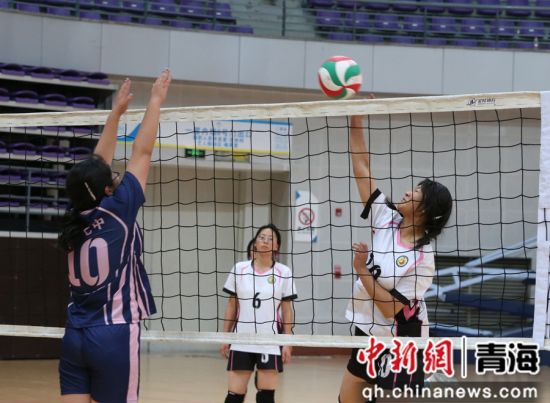 图为西宁七中代表队(蓝衣)与西宁二中代表队(白衣)对阵中。 张忠苹 摄