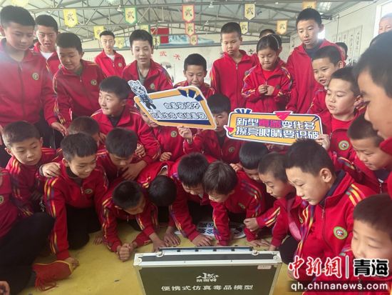 图为学生观看仿真毒品模型。西宁市禁毒办供图 图为学生观看仿真毒品模型。西宁市禁毒办供图